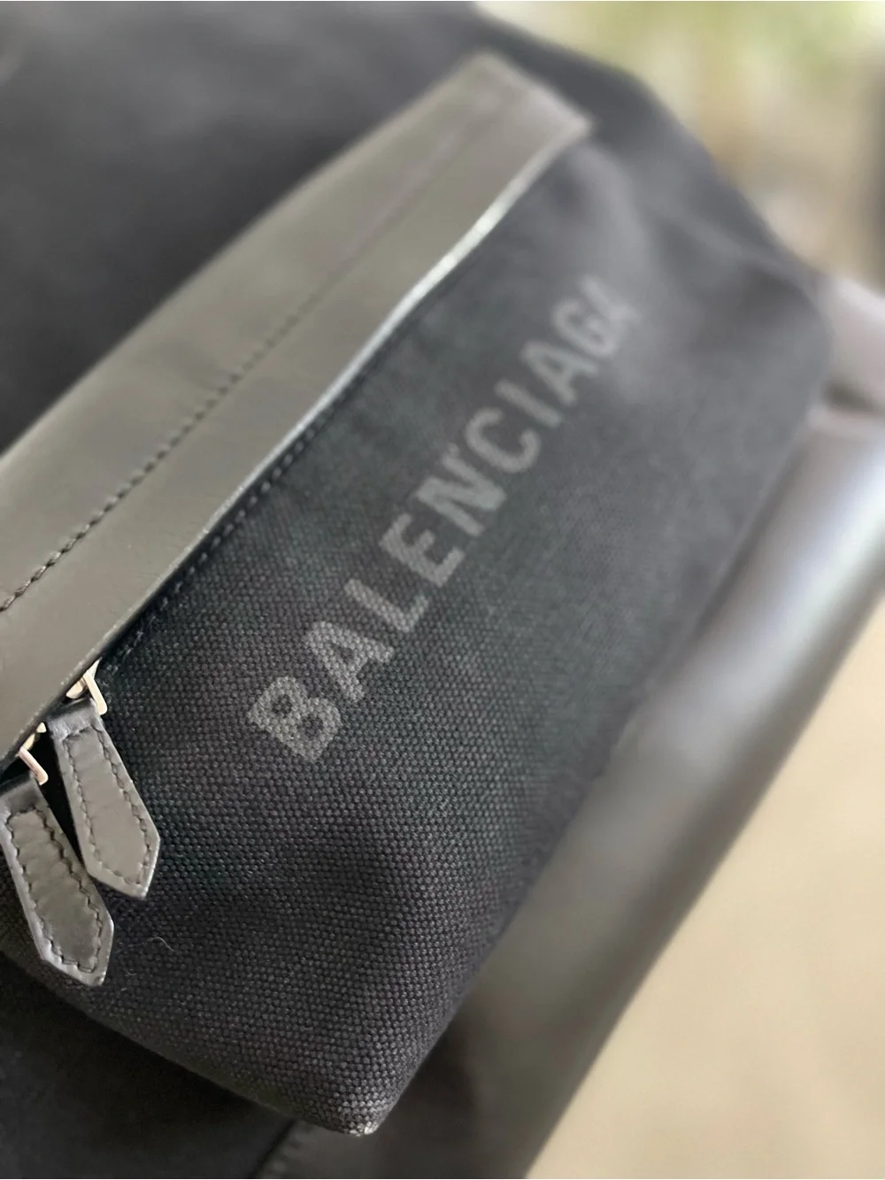 Balenciaga Black Canvas & Leather Logo Front Pocket Backpack/card /dust bag